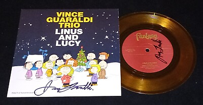 #ad Jerry Granelli Autographed RARE Vince Guaraldi Trio Linus and Lucy Gold Vinyl 45 C $250.00