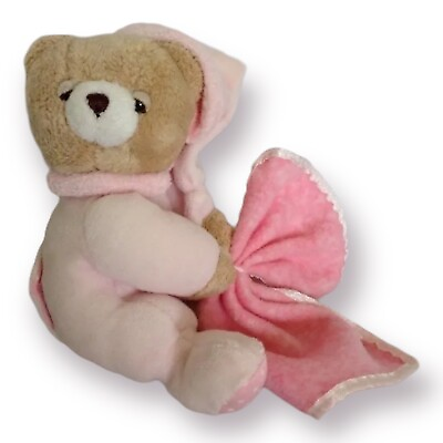 #ad Aurora Baby Pink Teddy Bear Plush W Blanket Rattle 5quot; Stuffed Animal Sleepy $12.75