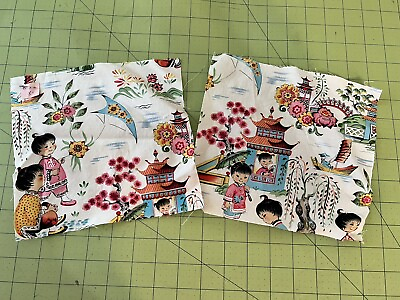 #ad OOP Michael Miller Chinese Kids Fabric Squares Pieces 2 pc Crafting Quilting $8.25