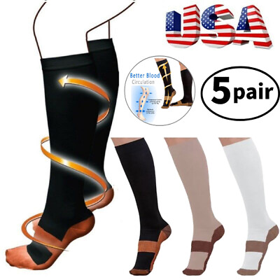 #ad 5 Pairs Copper Infused Compression Socks 20 30mmHg Graduated Support Men Women $9.97