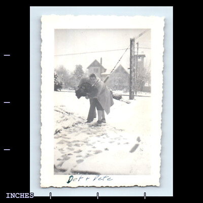 #ad Vintage Photo AFFECTIONATE MAN WOMAN COUPLE SNOW WINTER SCENE $4.00