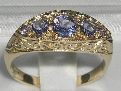 #ad Carved Solid 9ct Gold Natural Tanzanite Ring GBP 359.00