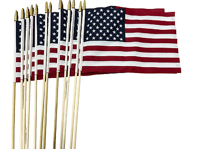 #ad Box of 12 12x18 Inch Cemetery US American Hand Held Stick Flags Sleeve No Fray $29.99