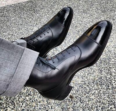 #ad NEW HANDMADE GENUINE LEATHER BLACK ANKLE HIGH CAP TOE FORMAL DRESS BOOTS FOR MEN $176.77