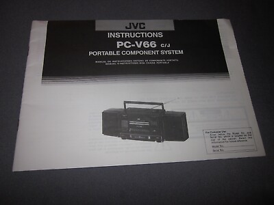 #ad 1991 JVC PORTABLE COMPONENT SYSTEM Tape Deck Boombox PC V66 INSTRUCTIONS Manual $9.99