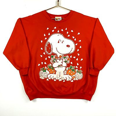 #ad Vintage Peanuts Snoopy Halloween Sweatshirt Crewneck Size XL Orange 90s $27.99