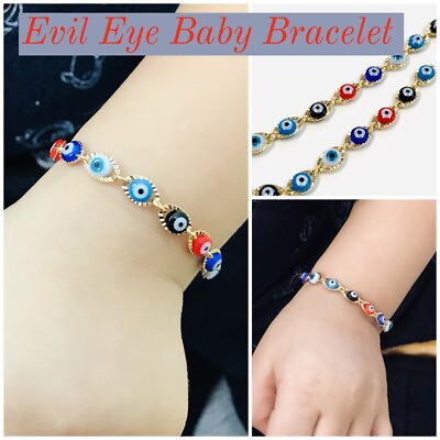#ad Newborn Baby Childrens Boys Girls Gold Filled Evil Eye Bracelet For Protection $14.49