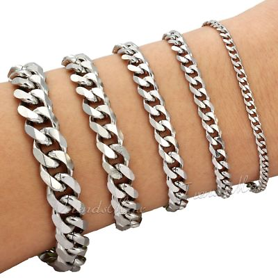 #ad #ad Men#x27;s Chain 3 5 7 9 11mm Stainless Steel Bracelet Silver Curb Cuban Link 7 11quot; $10.49