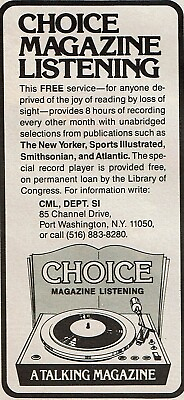 #ad 1985 Vintage Print Ad Choice Magazine Listening A Talking Magazine Record Player $9.95