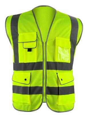 #ad Mesh High Visibility Safety Vest ANSI ISEA 107 2010 With 5 Pockets $9.99