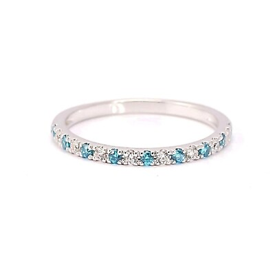 #ad 2MM Natural Blue Topaz Half Eternity Band 925 Sterling Silver Stackable Ring $49.99