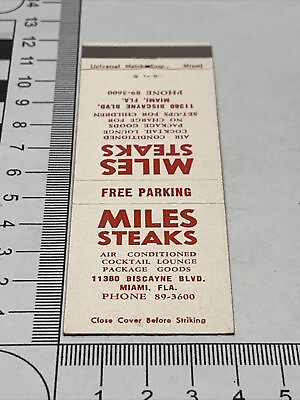 #ad Vintage Matchbook Cover Miles Steaks MiamiFlorida gmg unstruck $12.50
