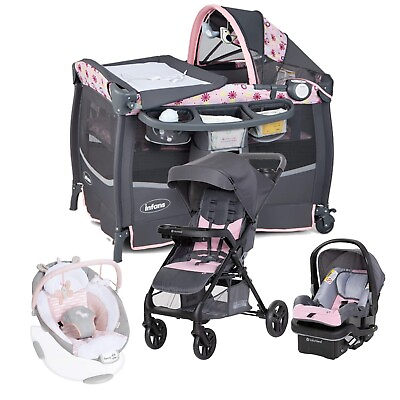#ad #ad Baby Trend Stroller with Car Seat Pink Gray Bouncer Playard Infant Combo $499.98