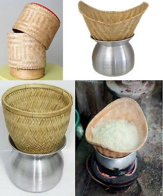 #ad Thai Lao Sticky Rice Cooker Steamer BamBoo Basket Pot Kitchen Food Menu $58.00