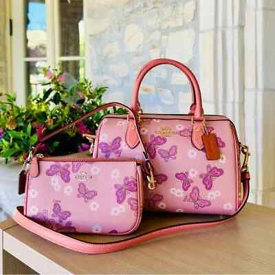 #ad Coach Rowan Butterfly Leather Satchel Natalia Wallet Pink NWT Womens Authentic $499.00