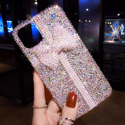 #ad Sparkly Bling 3D Pink Bow Diamonds Soft Women Phone Case for iPhone 14 Pro Max $22.98