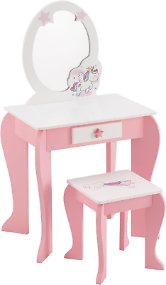 #ad Kids Vanity Table and Stool Set Girls Vanity Set with Detachable Mirror and Dra $113.24