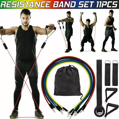 #ad 11 PCS Resistance Band Set Yoga Pilates Abs Exercise Fitness Tube Workout Bands $9.45