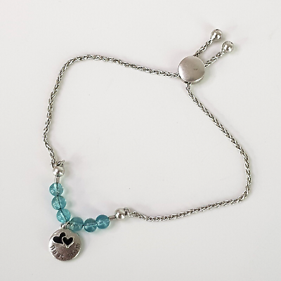 #ad Sterling Silver 925 Best Mom Charm Adjustable Bracelet Chain Blue Bead Dangle AU $75.00