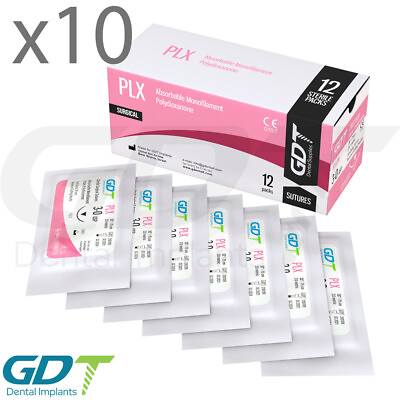 #ad 10 Synthetic Monofilament Polydioxanone PLX Sutures 12pcs 19mm Reverse Cutting $339.90