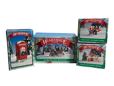 #ad Hearthside Village Porcelain Lot x4 Puppy House Children Band Wagon Phone Booth $18.74