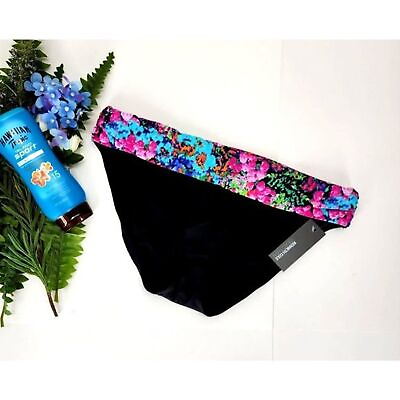 #ad Kenneth Cole Bikini Bottoms Banded Hipster Swim Bottom Black Multi L 12 14 $16.00