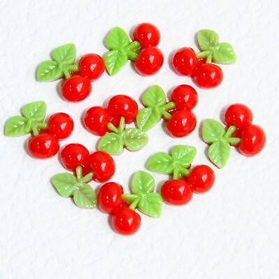 #ad 10Pcs Lot 3D Red Cherry Nail Resin Jelly Bear Flower DIY Luxury Nail Accessory $13.97