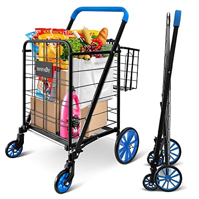 #ad SereneLife Shopping Supermarket Cart with 360 Rolling Swivel Wheels Blue $91.78