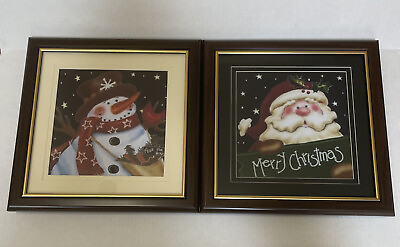 #ad Framed Christmas Print Set Snowman And Santa Claus 12quot; Square $21.99
