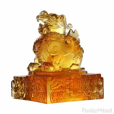 #ad Liu Li Crystal Glass Pi Xiu Seal Statue Feng Shui Ornament Mascot Gift $119.62