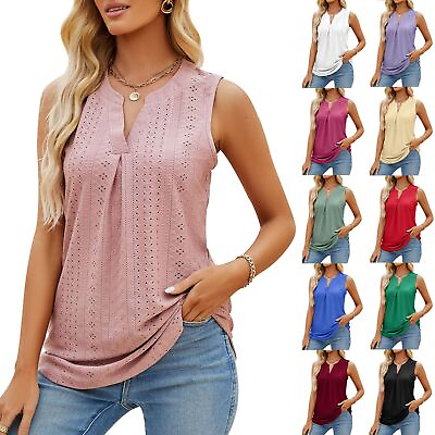 #ad Women#x27;s Sleeveless T shirt Summer Hole V Neck Slim Fit Tank Tops $14.99