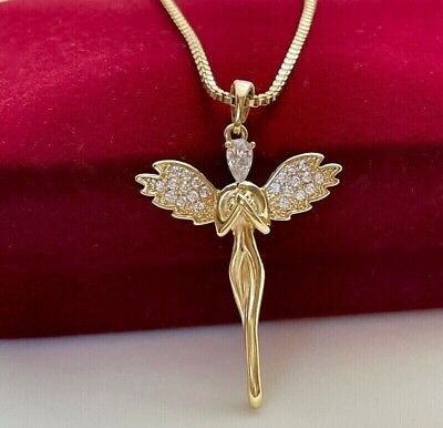 #ad Child Angel Wing Pendant 14K Yellow Gold Plated 2Ct Pear Cut Lab Created Diamond $172.55