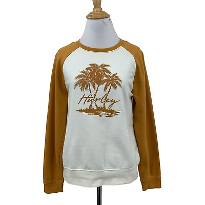 #ad Hurley Sweatshirt Womens S Small Multi Raglan Palm Trees Fleece Pullover Shirt $19.94