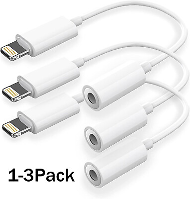 #ad 1 3PCS For iPhone Headphone Adapter Jack 8Pin to 3.5mm Aux Cord Dongle Converter $2.98