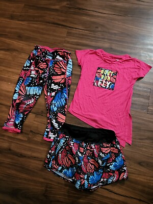 #ad ATHLETIC WORKS GIRLS 6 7 8 MULTI COLORED BUTTERFLY 3 PIECE OUTFIT $29.99