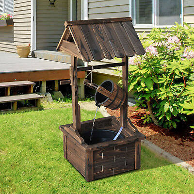 #ad Wishing Well Wooden Outdoor Electric Water Fountain Backyard Decorative w Pump $109.99