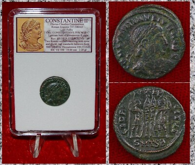 #ad Ancient Roman Empire Coin CONSTANTINE II Two Roman Soldiers Thessalonica Mint $39.90