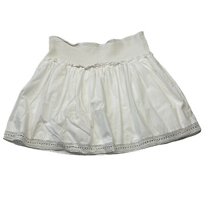#ad Avec Les Filles White Smocked Cotton Eyelet Mini Skirt XL Casual Beach Ruffle $15.00