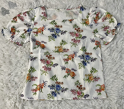 #ad Girls White Floral Top Blouse Short Sleeve Size $7.64