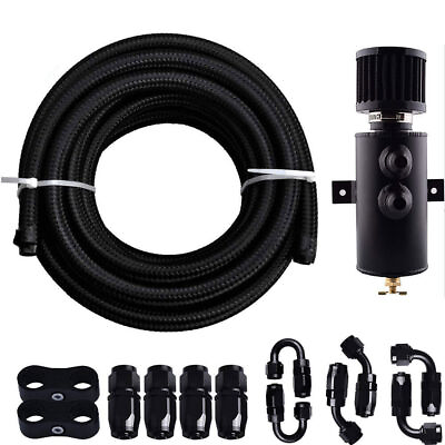#ad 10AN Oil Catch Can Reservoir Tank Baffled Breather Filter 10 Feet Fuel Hose $50.99