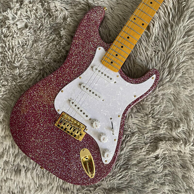 #ad Custom Solid Body Sparkle ST Electric Guitar Purple Gold Hardware Maple Neck $174.40