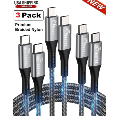 #ad 3 Pack Braided USB C to Type C Fast Charging Data SYNC Charger Cable 3 6 10FT $12.99