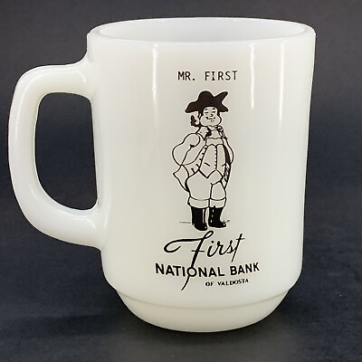 #ad Vtg Milk Glass Mug First National Bank of Valdosta Georgia Advertisement Cup $14.99