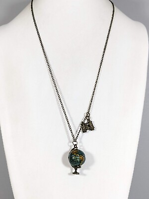 #ad Bronze Tone Green Globe Binocular Travel Pendant Long Necklace 26 inch $10.48