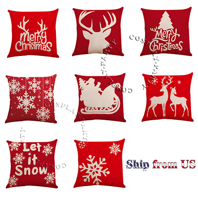 #ad Christmas Pillow Cushion Cover Linen Sofa Throw Home Decor Santa Gift Pair Order $6.99