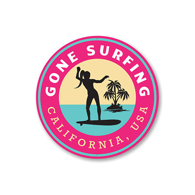 #ad Gone Surfing California USA Surfer Surfing Aluminum Sign $89.96