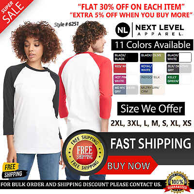 #ad Next Level Unisex CVC 3 4 Sleeves Raglan Baseball Retail Fit T Shirt 6251 XS 3XL $9.04