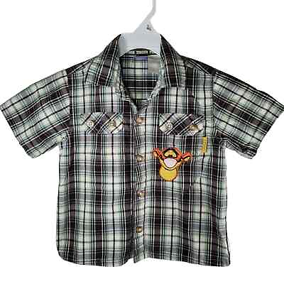 #ad Disney Toddler Shirt 3T TIGGER Plaid Button Up Short Sleeve Winnie the Pooh $12.60