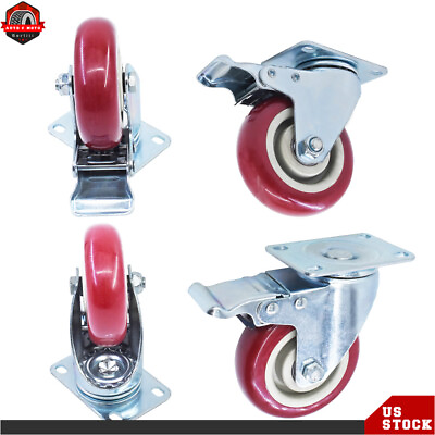 #ad 4 × Heavy Duty Caster Set 4quot; Wheels All Swivel All Brake Casters Non Skid $28.84