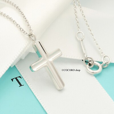 #ad Tiffany amp; Co. Concave Cross Pendant Necklace 17.2quot; Sterling Silver 925 w Pouch $198.00